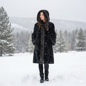 Luxurious Black Faux Fur Trimmed Teddy Jacket
